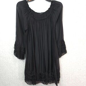 Meo Meli Peasant Top Silk Blend Womens Small‎ Black Italy Flowy